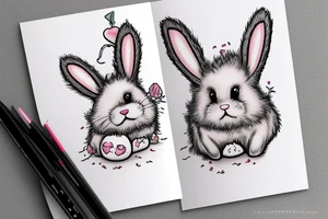 Fluffy bunny with glossy cutie eyes in bush tattoo idea