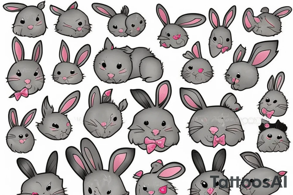 Fluffy bunny with glossy cutie eyes in bush tattoo idea