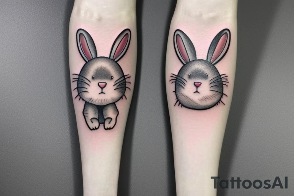 Fluffy bunny with glossy cutie eyes in bush tattoo idea