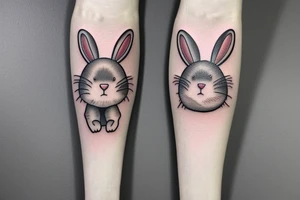 Fluffy bunny with glossy cutie eyes in bush tattoo idea