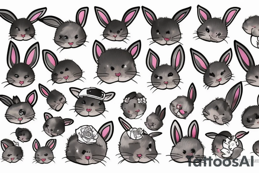 Fluffy bunny with glossy cutie eyes in bush tattoo idea