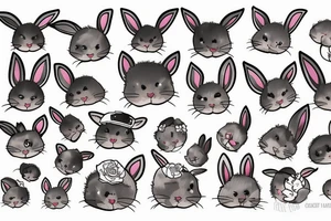 Fluffy bunny with glossy cutie eyes in bush tattoo idea