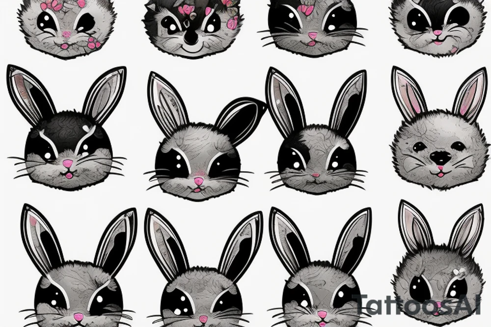 Fluffy bunny with glossy cutie eyes in bush tattoo idea