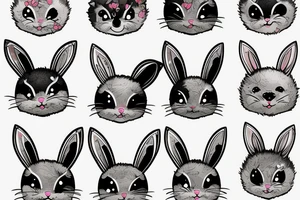 Fluffy bunny with glossy cutie eyes in bush tattoo idea