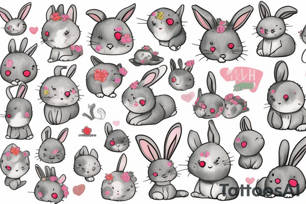 Fluffy bunny with glossy cutie eyes in bush tattoo idea