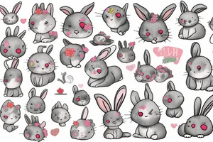 Fluffy bunny with glossy cutie eyes in bush tattoo idea