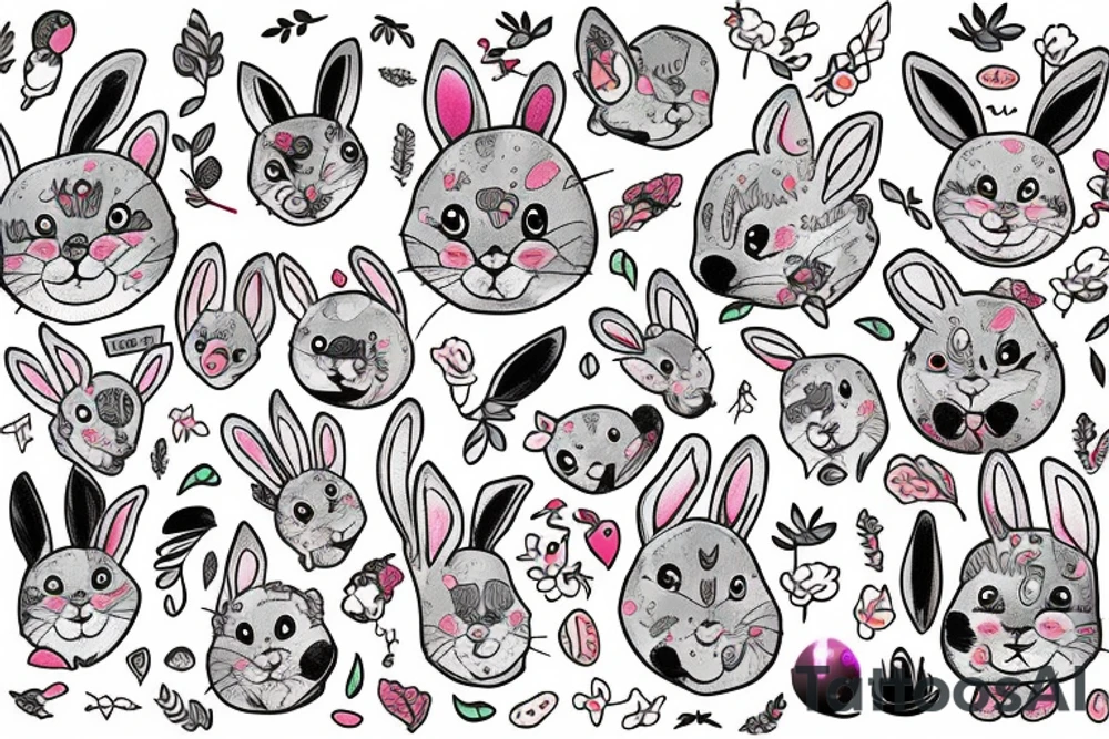 Fluffy bunny with glossy cutie eyes in bush tattoo idea