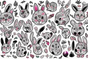 Fluffy bunny with glossy cutie eyes in bush tattoo idea