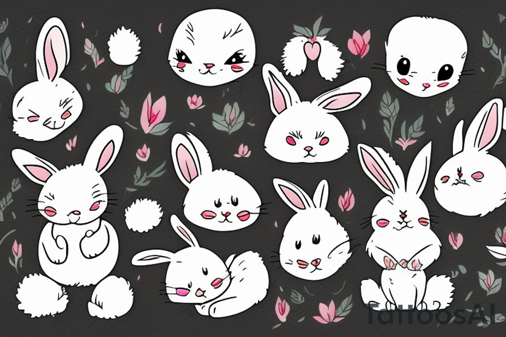 Fluffy bunny with glossy cutie eyes in bush tattoo idea