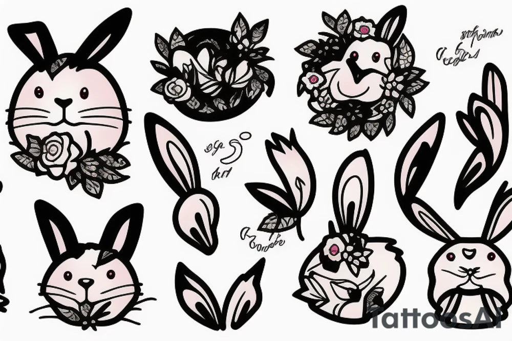 Fluffy bunny with glossy cutie eyes in bush tattoo idea