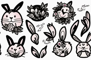 Fluffy bunny with glossy cutie eyes in bush tattoo idea