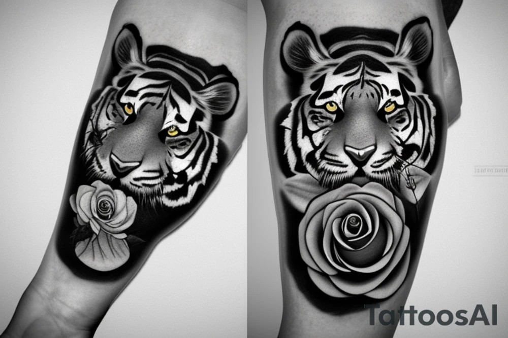 Tiger with an eye and a rose tattoo idea