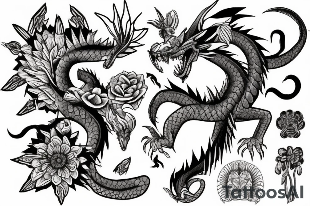 Dragón and Flowers tattoo idea