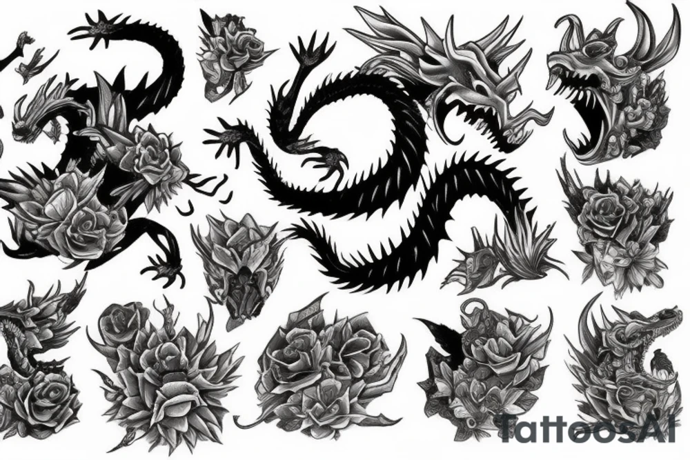 Dragón and Flowers tattoo idea