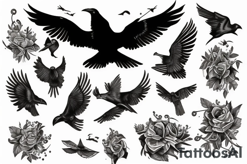 Raven spreading its wings tattoo idea