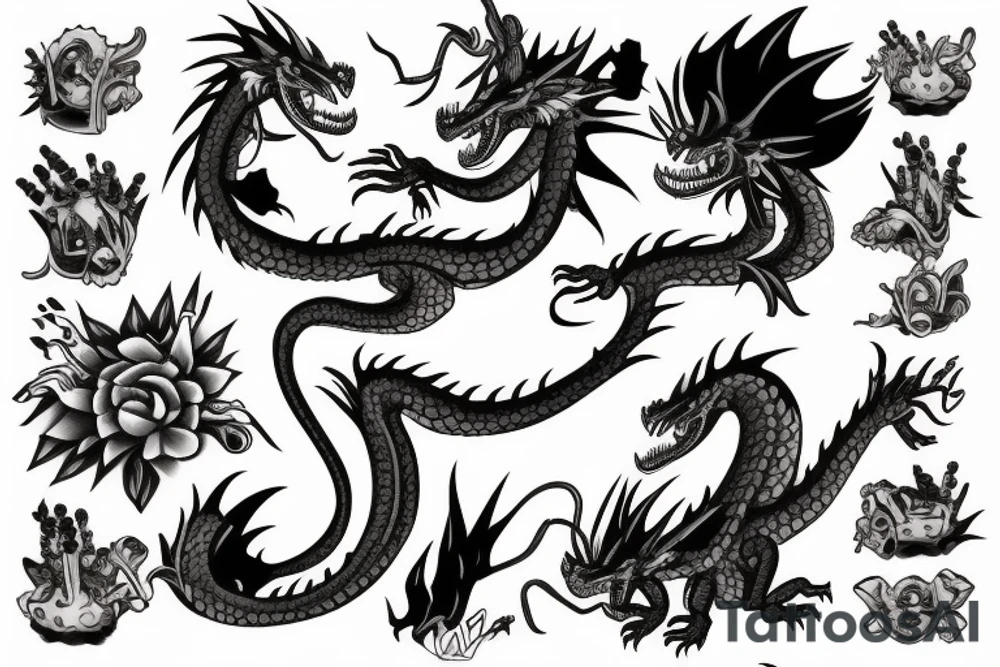 Dragón and Flowers tattoo idea