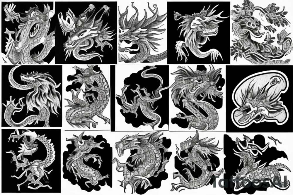 Dragón and Flowers tattoo idea