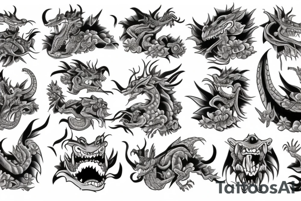 Dragón and Flowers tattoo idea