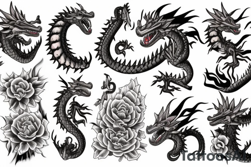 Dragón and Flowers tattoo idea