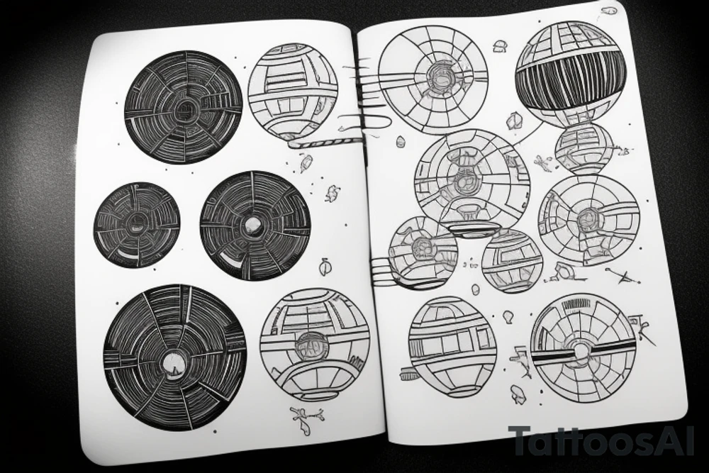 death star, minimal, line tattoo idea