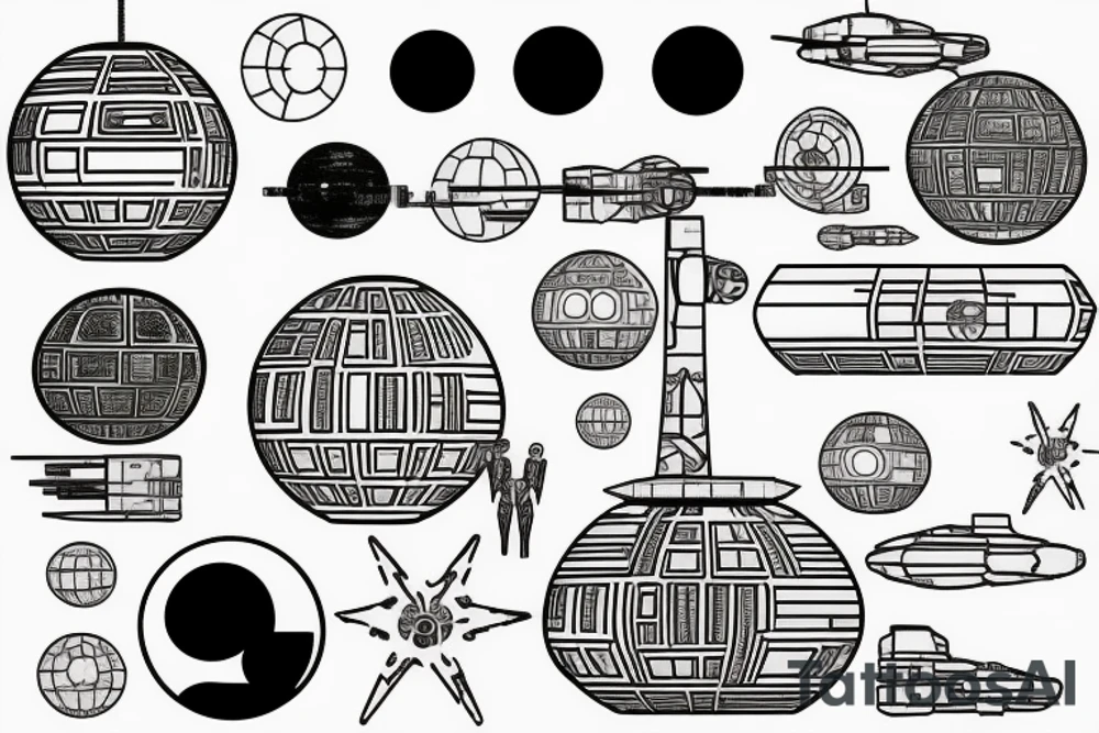 death star, minimal, line tattoo idea