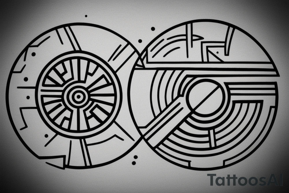 death star, minimal, line tattoo idea