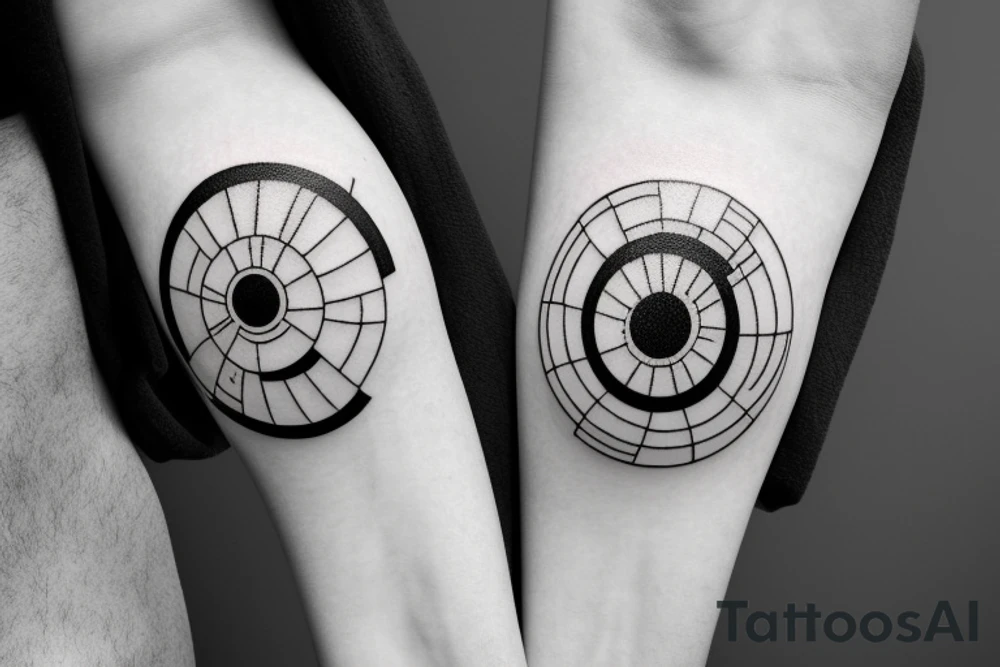 death star, minimal, line tattoo idea