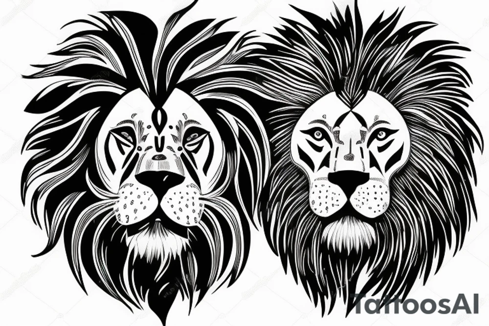 Half lion face half human face tattoo idea