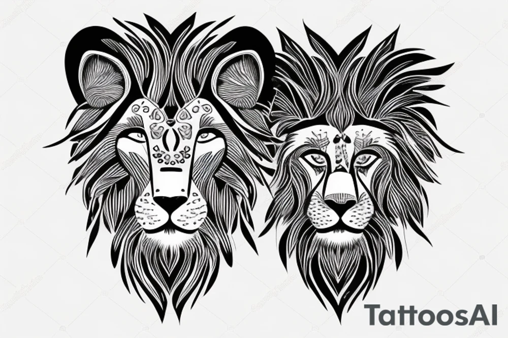 Half lion face half human face tattoo idea
