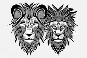 Half lion face half human face tattoo idea