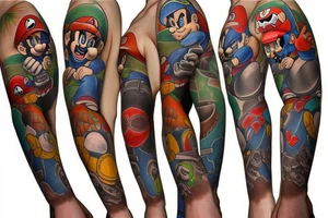 sleeve tattoo video game characters such as  mario tattoo idea