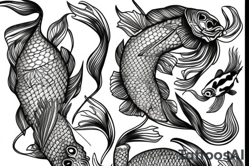 Koi Fish with skeleton leaving its body tattoo idea