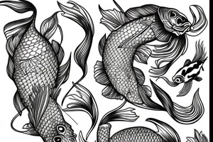 Koi Fish with skeleton leaving its body tattoo idea
