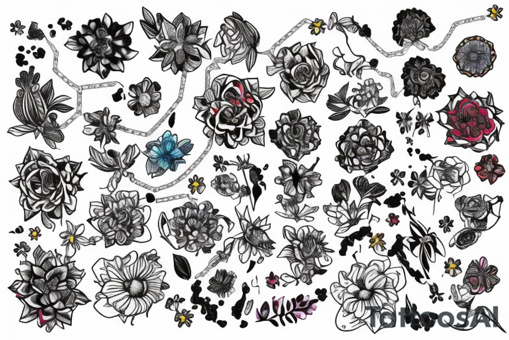 Psychedelic chains with flowers blooming on them tattoo idea