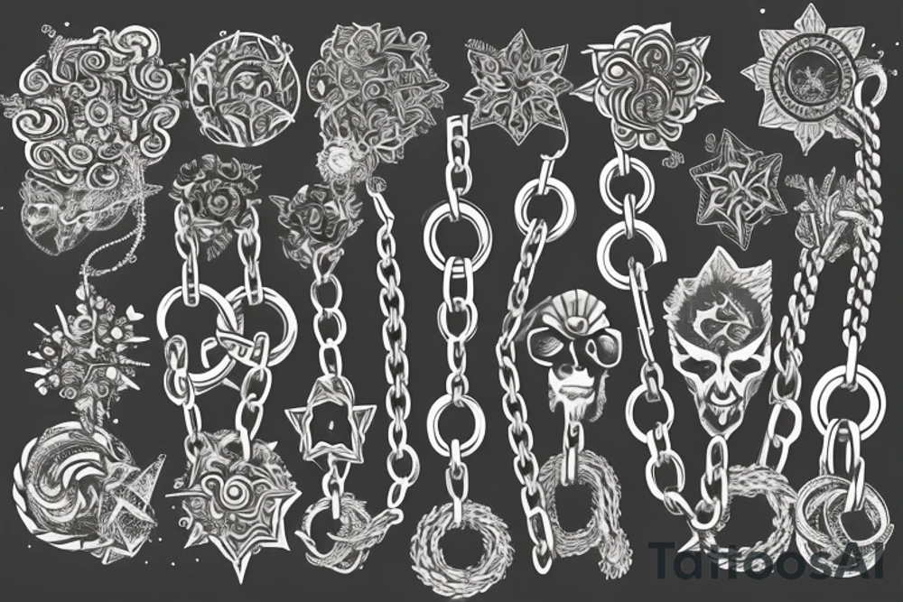 Psychedelic metal chains with stardust tattoo idea