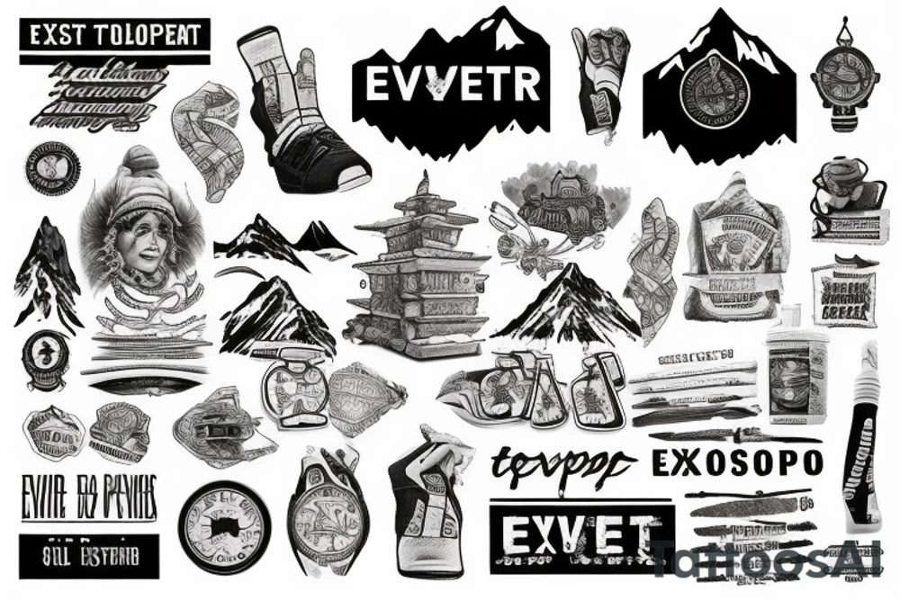WRITE "NEVER STOP EXPLORING" WITH EVEREST BASE CAMP MOUNTAIN tattoo idea WRITE "NEVER STOP EXPLORING" WITH EVEREST BASE CAMP MOUNTAIN tattoo idea