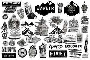WRITE "NEVER STOP EXPLORING" WITH EVEREST BASE CAMP MOUNTAIN tattoo idea