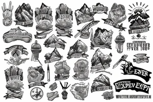 WRITE "NEVER STOP EXPLORING" WITH EVEREST BASE CAMP MOUNTAIN tattoo idea