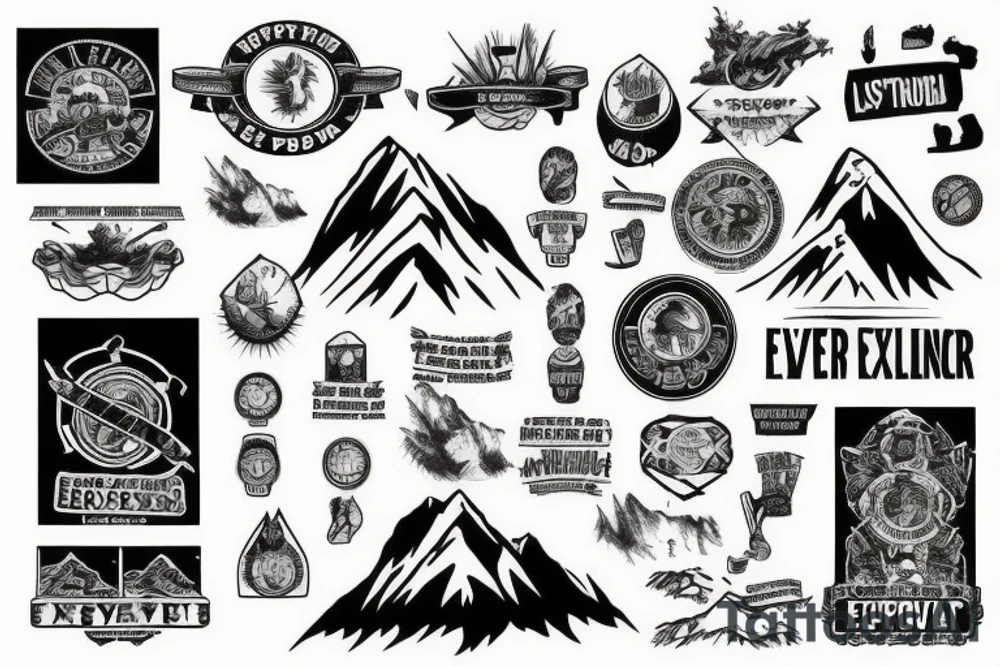 "NEVER STOP EXPLORING" WITH EVEREST BASE CAMP MOUNTAIN tattoo idea "NEVER STOP EXPLORING" WITH EVEREST BASE CAMP MOUNTAIN tattoo idea