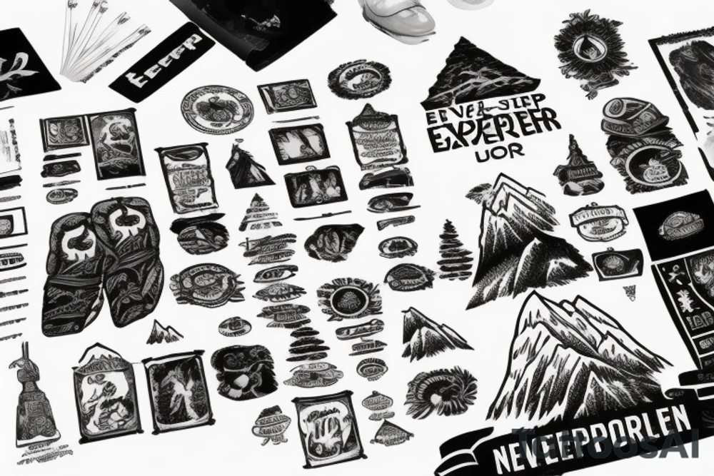 "NEVER STOP EXPLORING" WITH EVEREST BASE CAMP MOUNTAIN tattoo idea "NEVER STOP EXPLORING" WITH EVEREST BASE CAMP MOUNTAIN tattoo idea