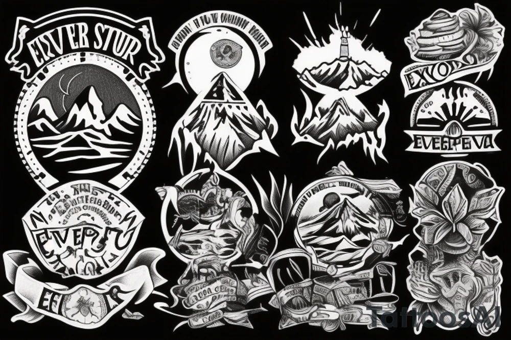 "NEVER STOP EXPLORING" WITH EVEREST MOUNTAIN tattoo idea