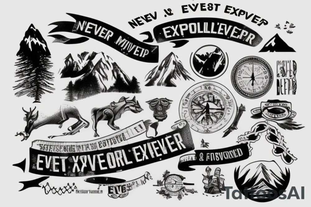 "NEVER STOP EXPLORING" WITH EVEREST MOUNTAIN tattoo idea "NEVER STOP EXPLORING" WITH EVEREST MOUNTAIN tattoo idea