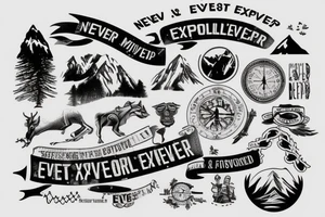 "NEVER STOP EXPLORING" WITH EVEREST MOUNTAIN tattoo idea