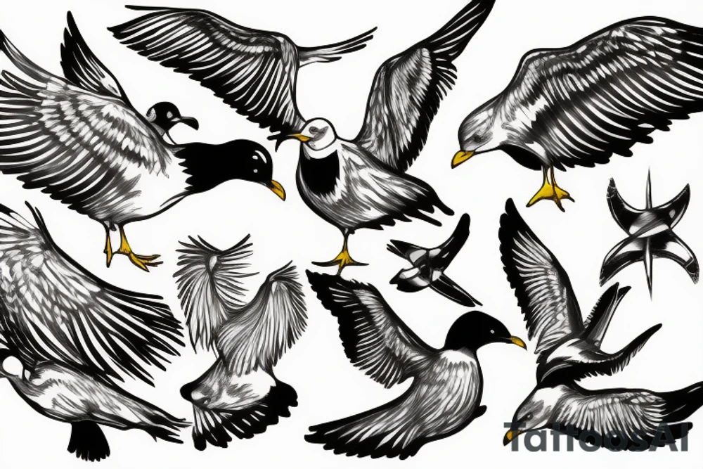Seagull fighting tattoo idea