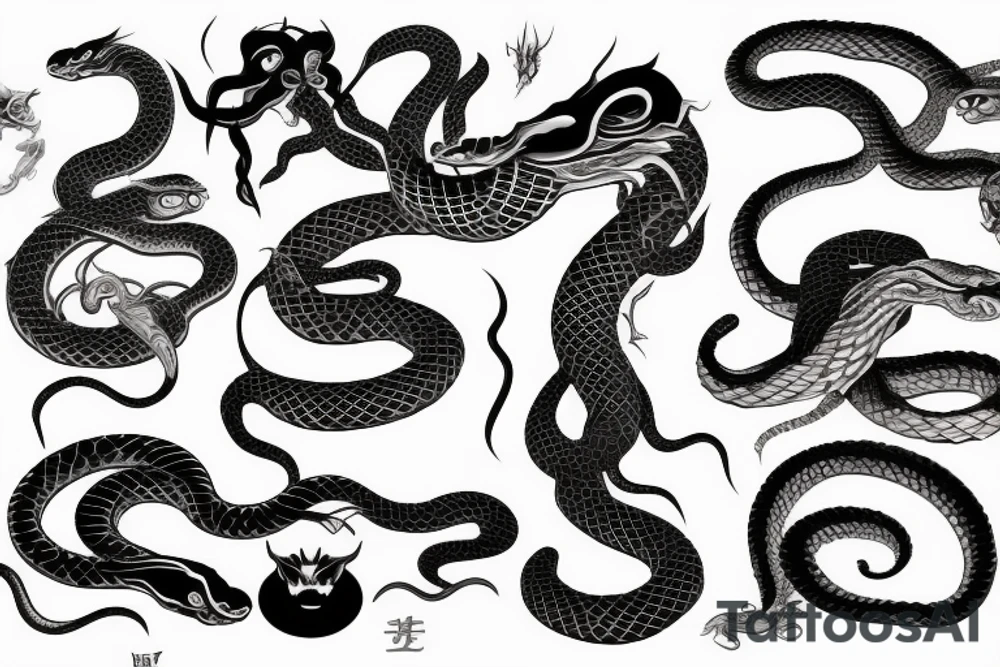 Snakes and demon sleeve tattoo idea