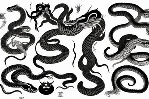 Snakes and demon sleeve tattoo idea