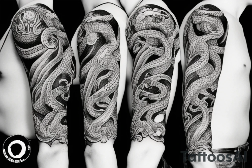Snakes and demon sleeve tattoo idea