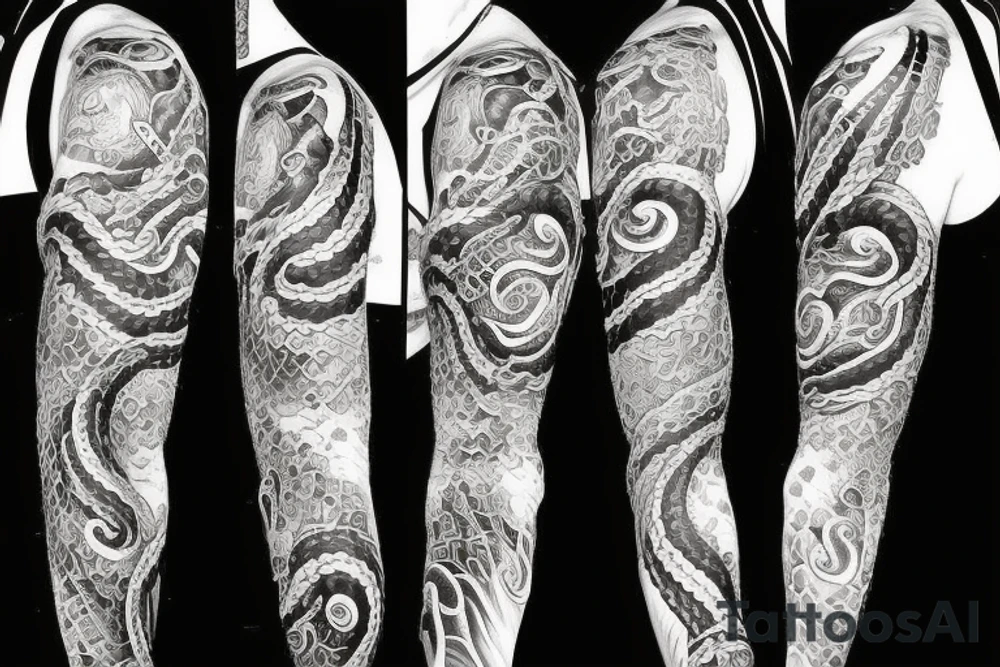 Snakes and demon sleeve tattoo idea
