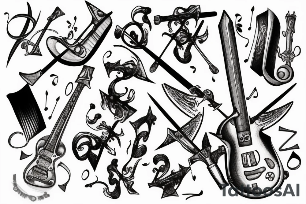 Music and swords tattoo idea