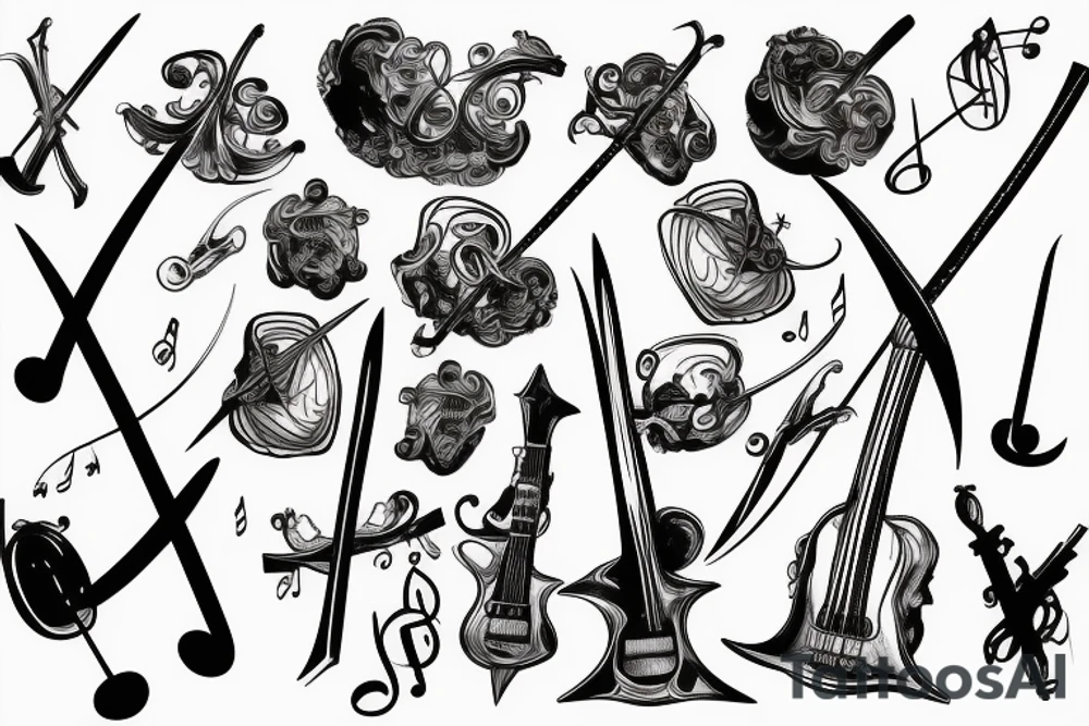 Music and swords tattoo idea